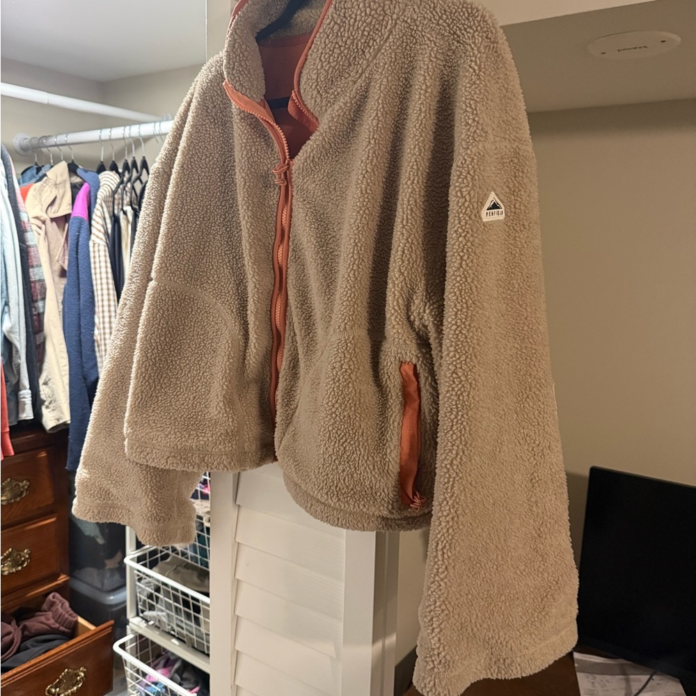 Penfield Beige Sherpa Jacket with Rust Trim